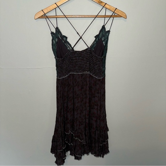 Free People Adella Slip Dress Floral Asymmetrical Short Dress Lace Ruffle - Picture 8 of 9